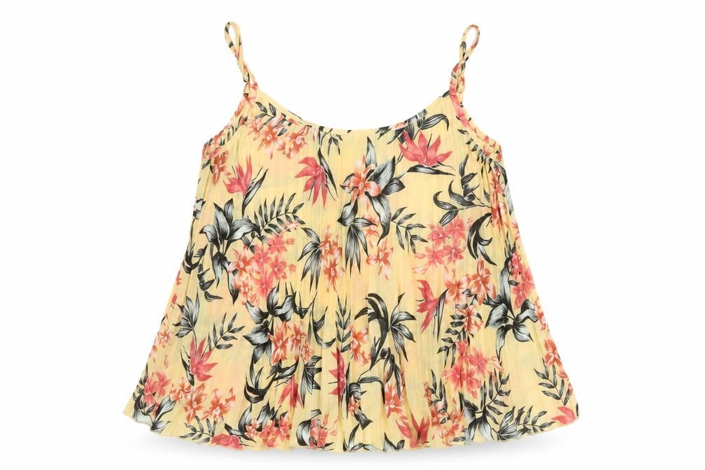 H&M Womens Yellow Floral Polyester Camisole T-Shirt Size 6 Round Neck