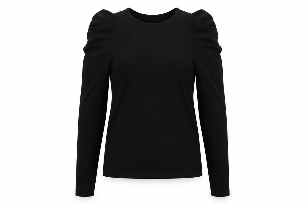 VERO MODA Womens Black Polyester Basic T-Shirt Size S Round Neck - Ruched Sleeves