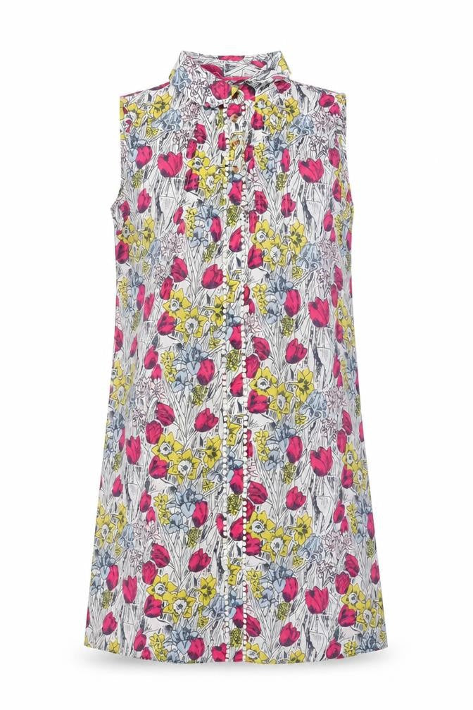 Heyton Womens White Floral Cotton Shift Size 8 Collared Button