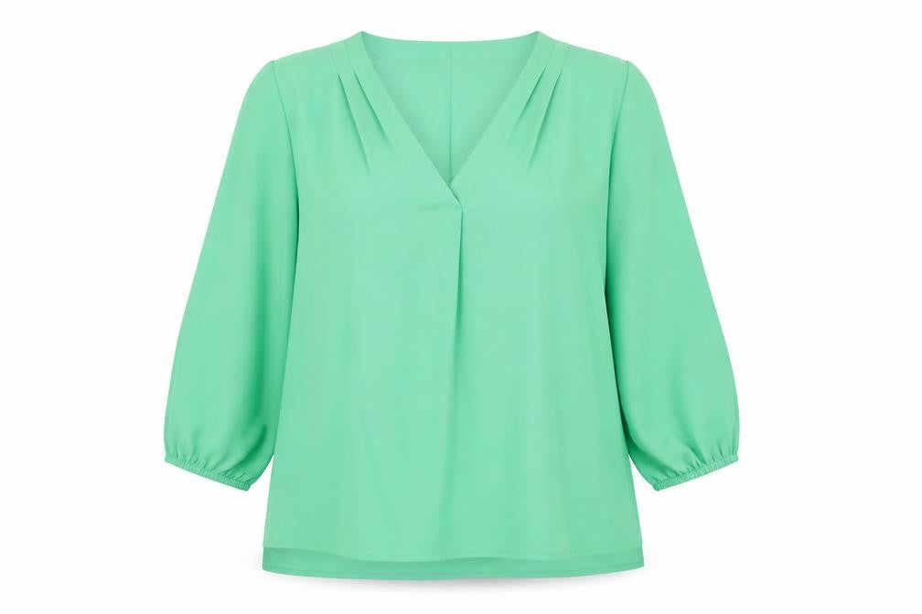 Via Appia Womens Green Polyester Basic Blouse Size 14 V-Neck