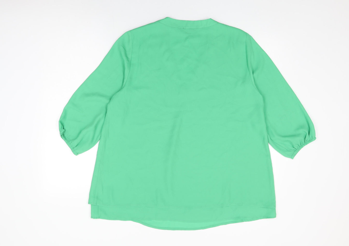 Via Appia Womens Green Polyester Basic Blouse Size 14 V-Neck