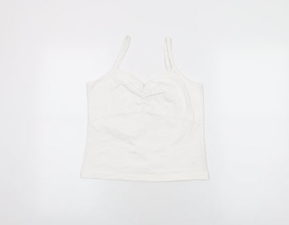 Essentials Womens White Cotton Basic T-Shirt Size 14 V-Neck