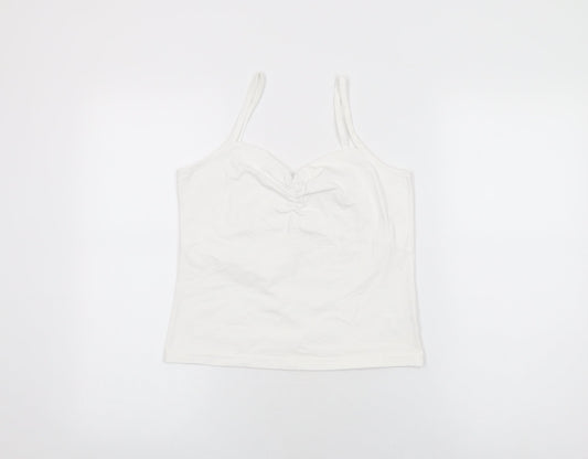 Essentials Womens White Cotton Basic T-Shirt Size 14 V-Neck