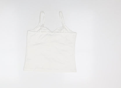 Essentials Womens White Cotton Basic T-Shirt Size 14 V-Neck