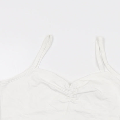 Essentials Womens White Cotton Basic T-Shirt Size 14 V-Neck