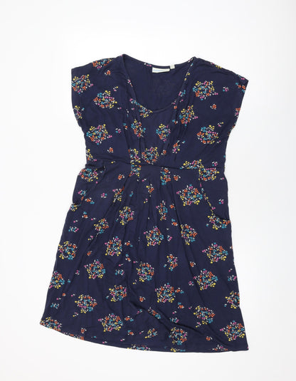 JoJo Maman Bébé Womens Blue Floral Viscose Shift Size M Round Neck Pullover