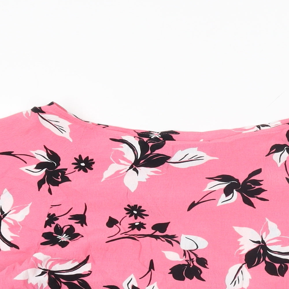 Marks and Spencer Womens Pink Floral Viscose Basic Blouse Size 8 Boat Neck