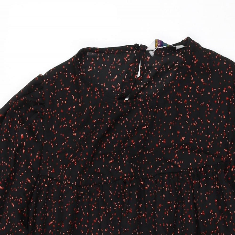 Compania Fantastica Womens Black Polka Dot Polyester Shift Size S Round Neck Button