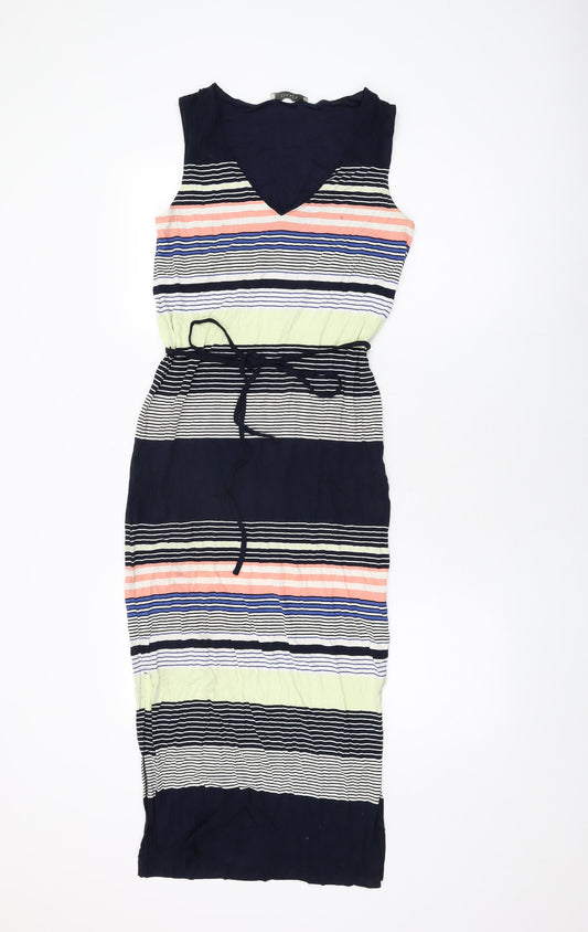 Oasis Womens Blue Striped Viscose Bodycon Size XS V-Neck Pullover