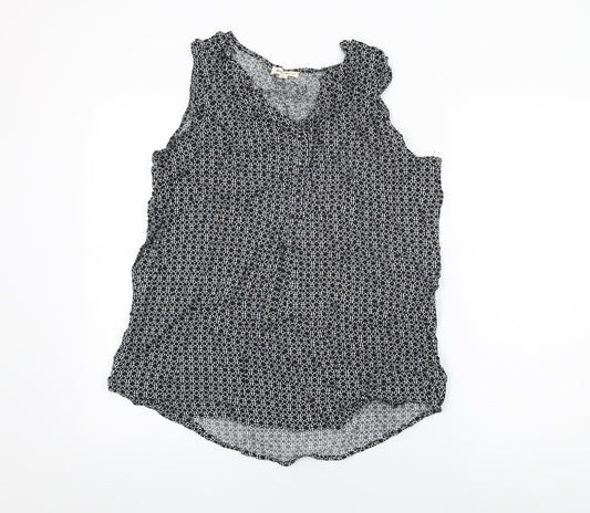 Grand & Greene Womens Black Geometric Viscose Basic T-Shirt Size M V-Neck