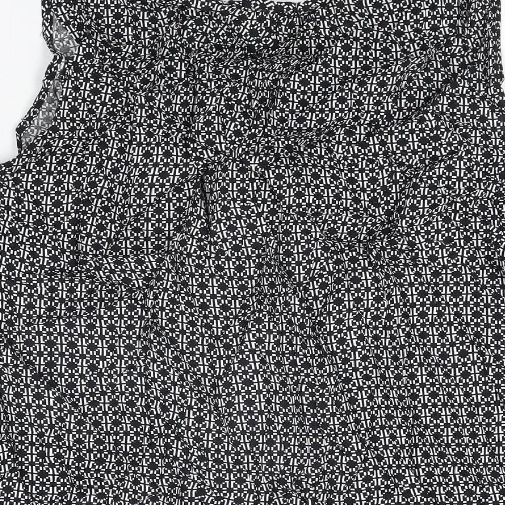 Grand & Greene Womens Black Geometric Viscose Basic T-Shirt Size M V-Neck