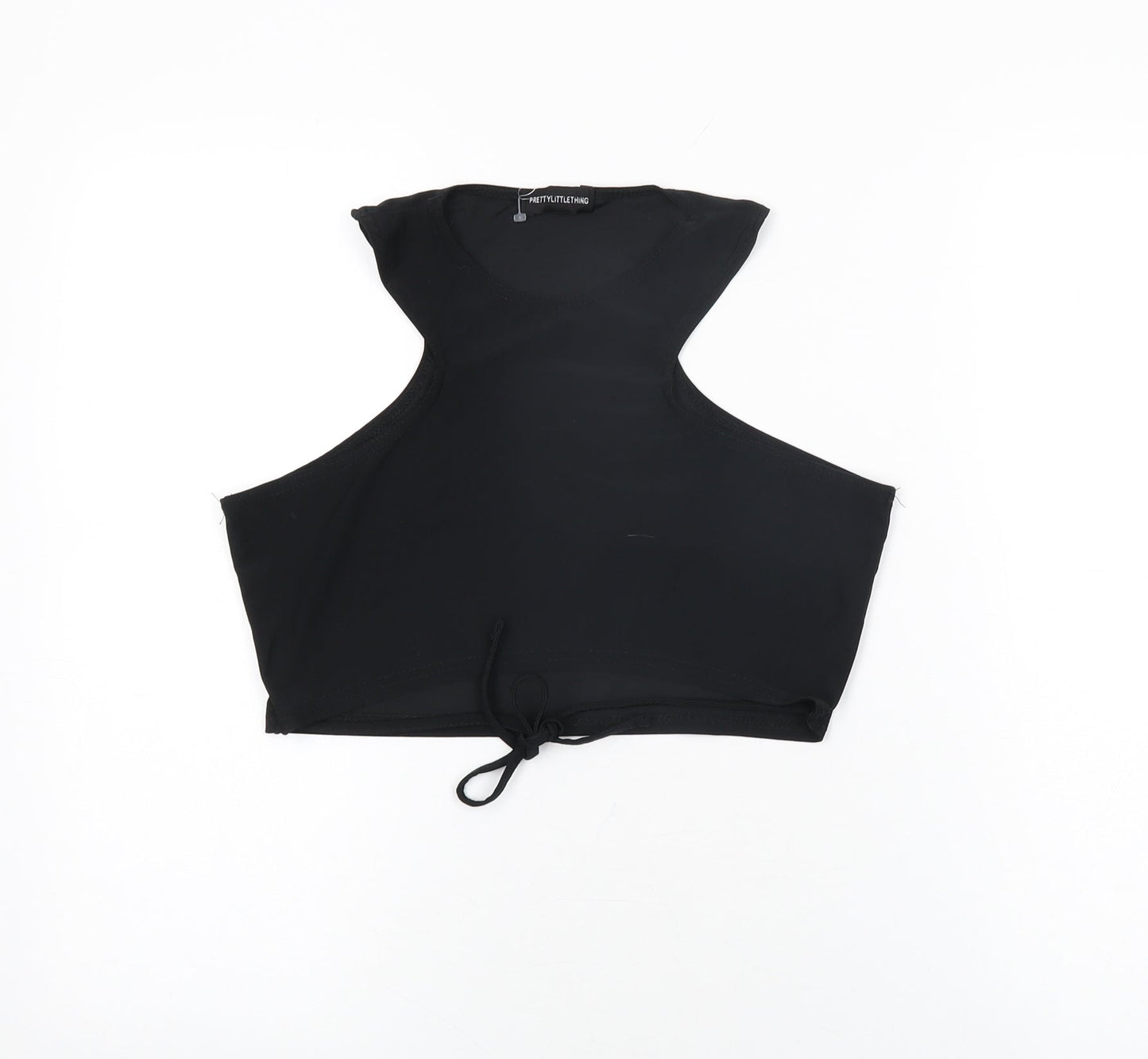 PRETTYLITTLETHING Womens Black Polyester Cropped T-Shirt Size 12 Round Neck