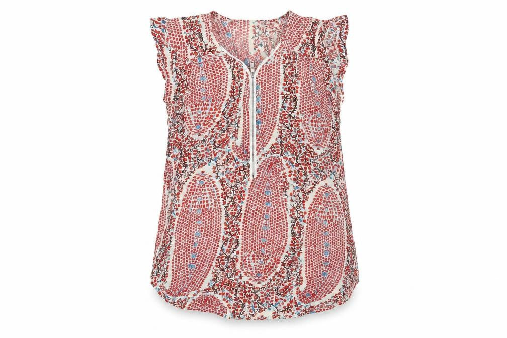 Izabel London Womens Red Floral Viscose Basic T-Shirt Size 8 V-Neck