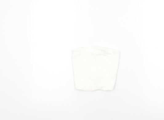 Zara Womens White Cotton Cropped T-Shirt Size S Off the Shoulder