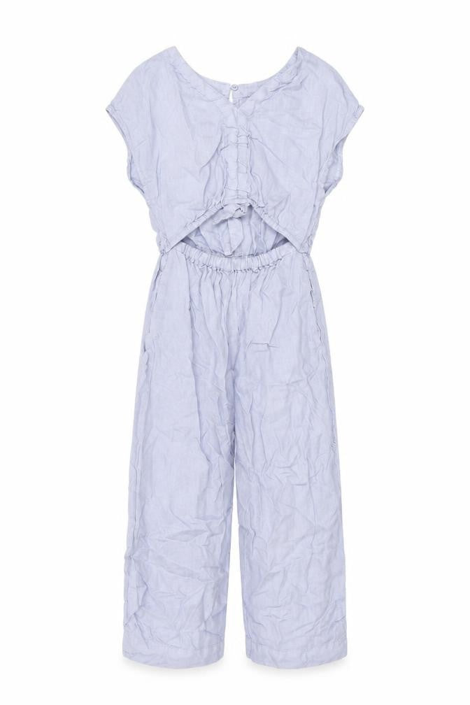 Zara Girls Blue Linen Jumpsuit One-Piece Size 9 Years L17 in Button