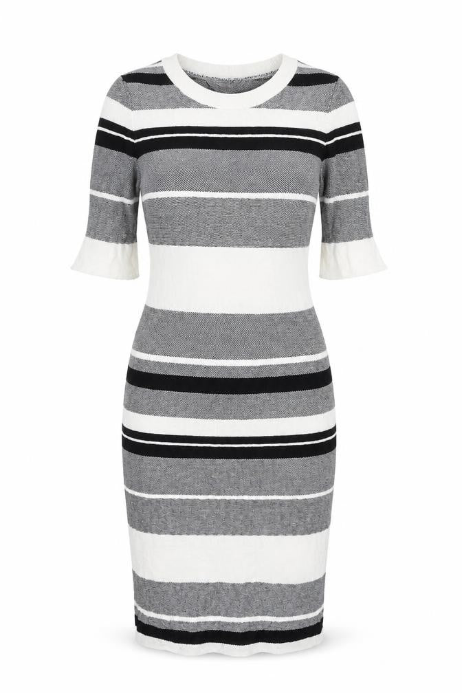 Dorothy Perkins Womens White Striped Viscose Bodycon Size 6 Round Neck Pullover