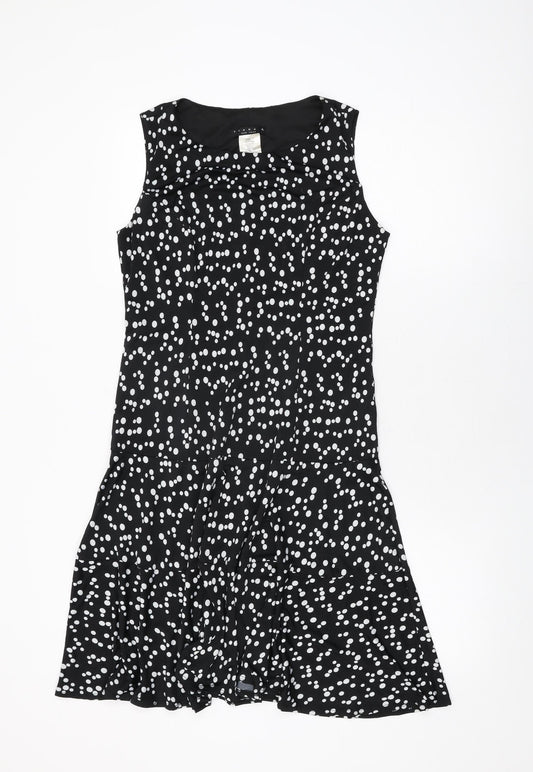 Tiana B Womens Black Polka Dot Polyester Shift Size 10 Round Neck Pullover