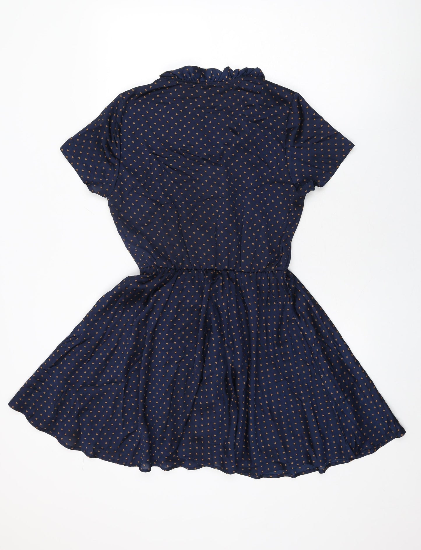 Glamorous Womens Blue Geometric Polyester Skater Dress Size 8 V-Neck Button