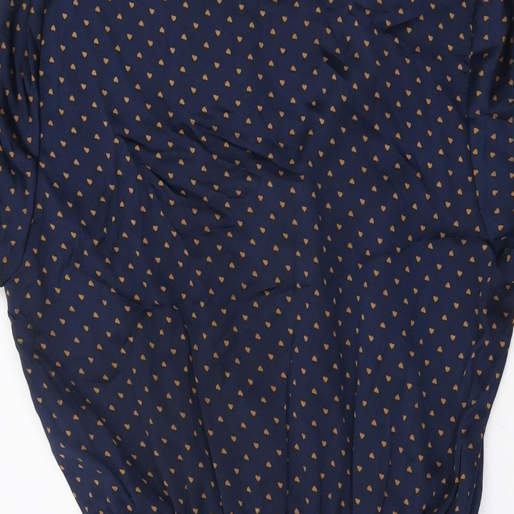 Glamorous Womens Blue Geometric Polyester Skater Dress Size 8 V-Neck Button