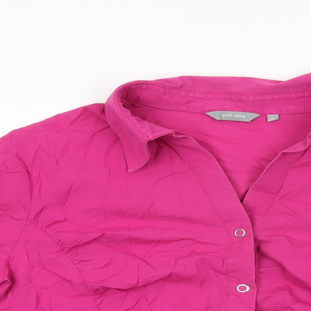 Per Una Womens Pink Cotton Basic Button-Up Size 16 Collared