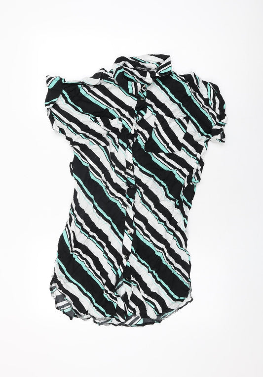 Select Womens Black Striped Viscose Basic Button-Up Size 14 Collared