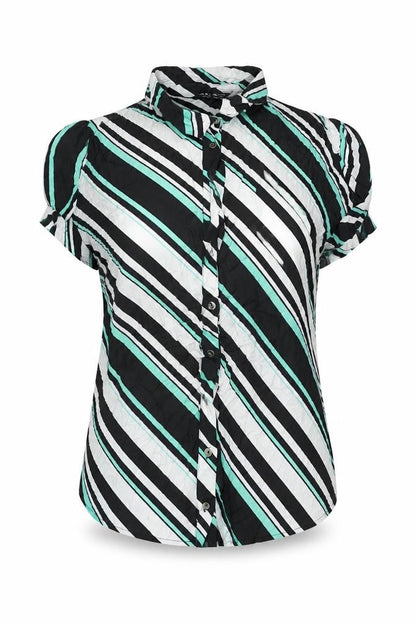 Select Womens Black Striped Viscose Basic Button-Up Size 14 Collared