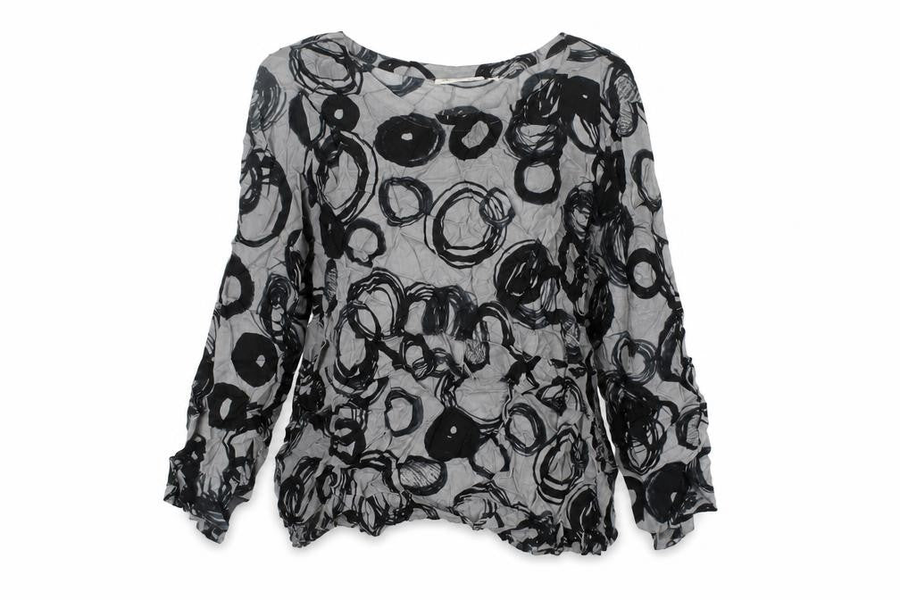Masai Womens Grey Geometric Viscose Basic T-Shirt Size XS Round Neck