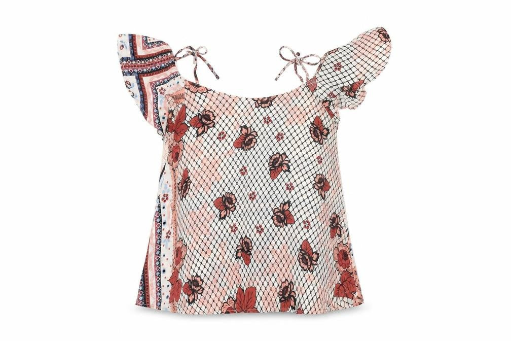 Topshop Womens White Floral Polyester Basic T-Shirt Size 4 V-Neck