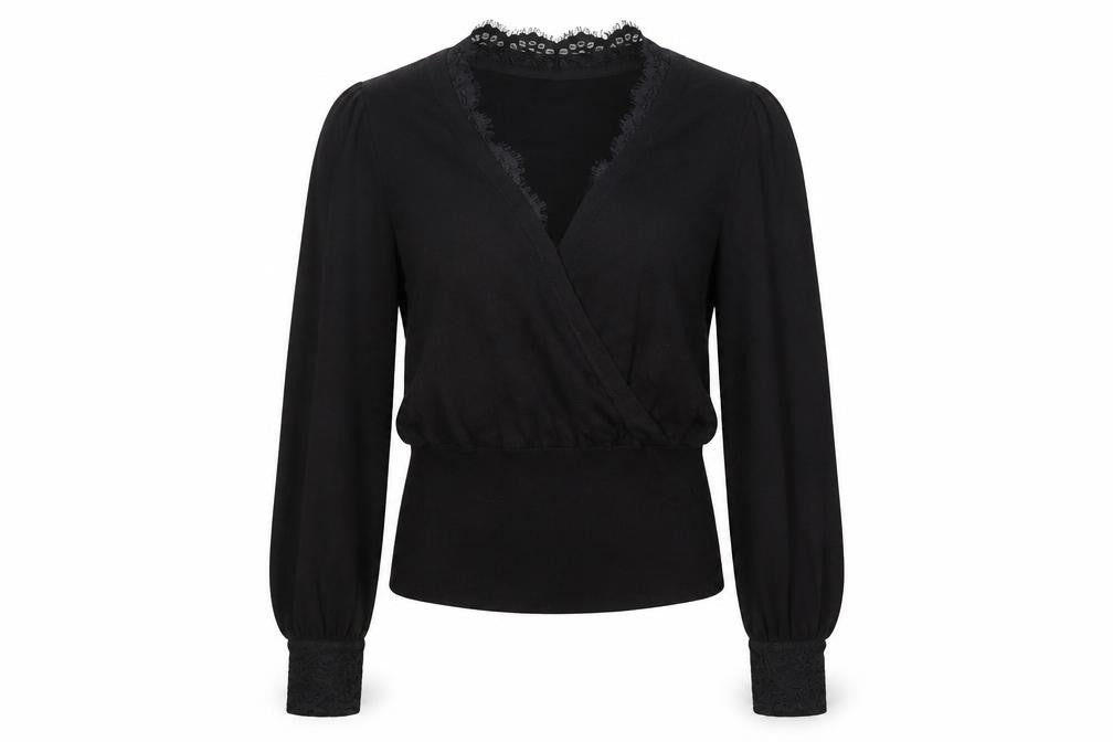 Oasis Womens Black Viscose Jersey Blouse Size S V-Neck