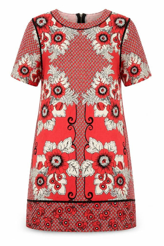 Warehouse Womens Ivory Floral Chlorofibre Shift Size 12 Boat Neck