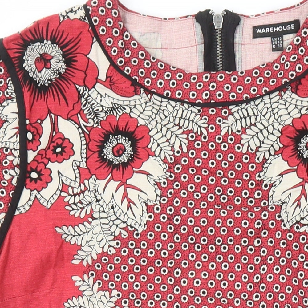 Warehouse Womens Ivory Floral Chlorofibre Shift Size 12 Boat Neck