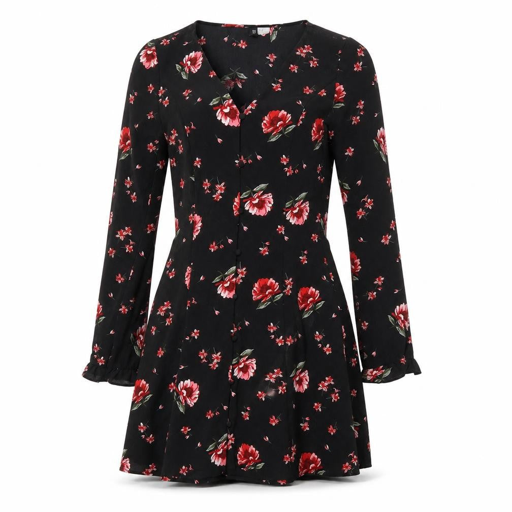 H&M Womens Multicoloured Floral Polyester A-Line Size 8 V-Neck