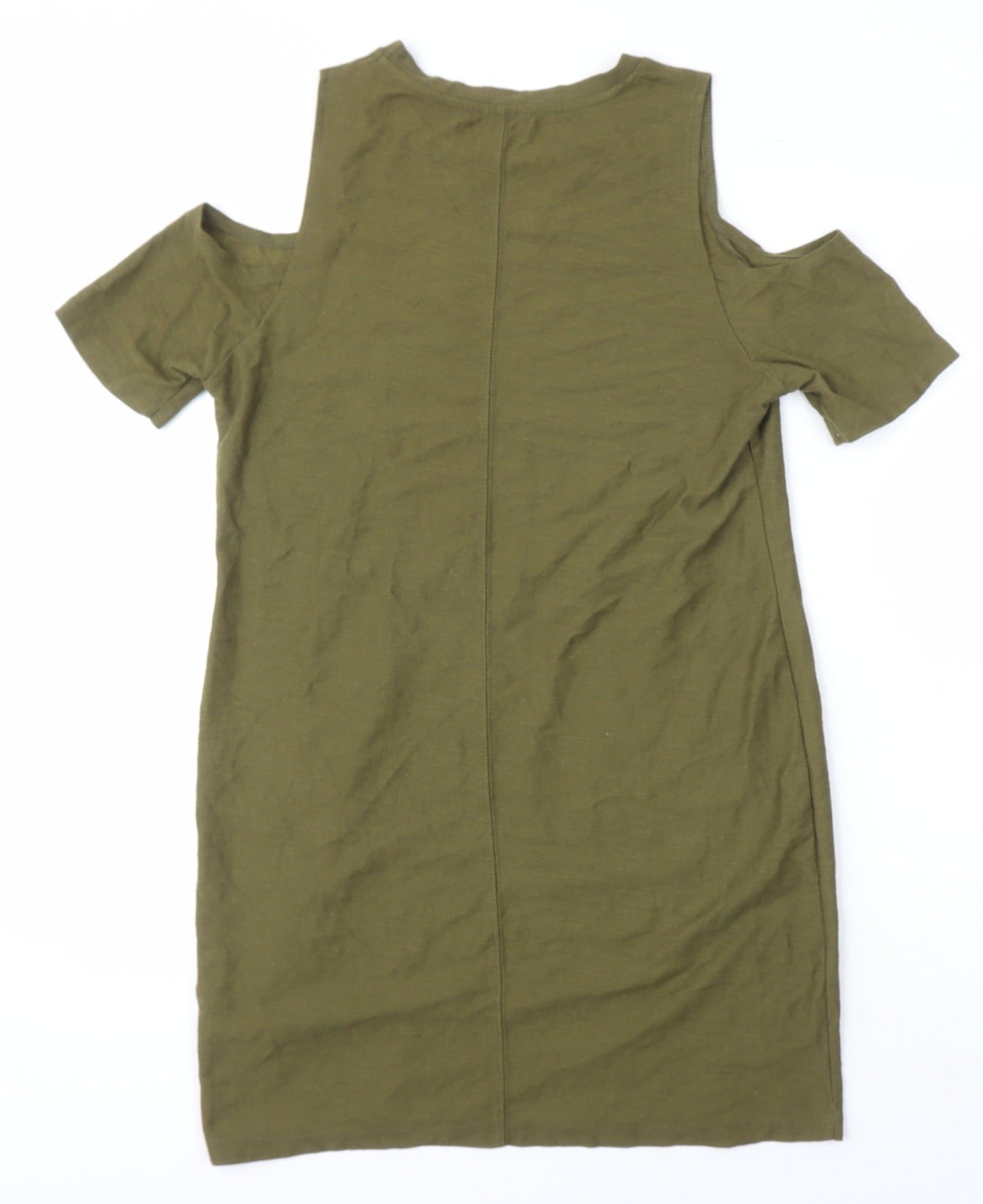 River Island Womens Green Geometric Cotton Shift Size 10 Round Neck - Cold shoulder