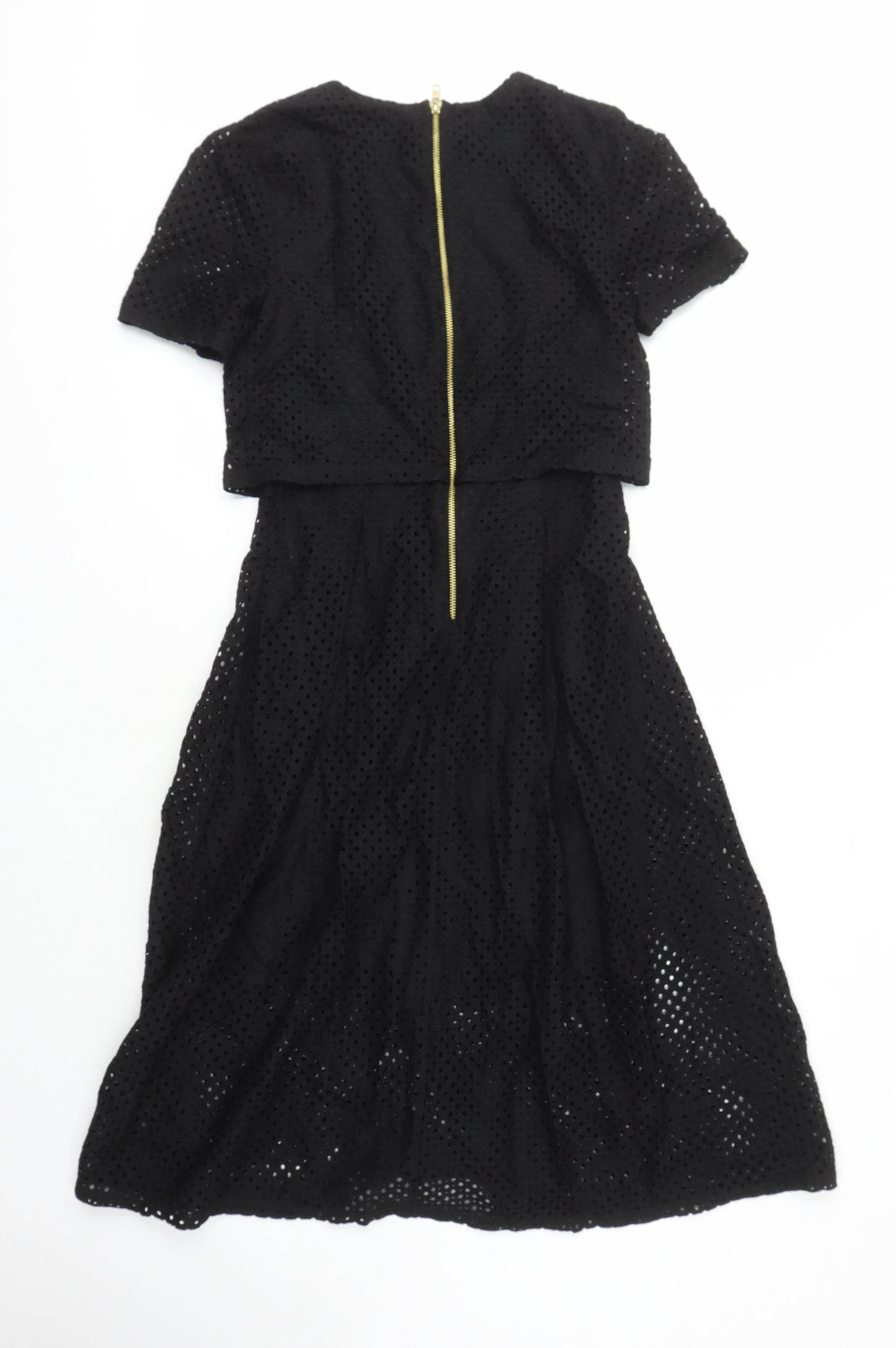Miss Selfridge Womens Black Cotton A-Line Size 8 Round Neck Zip