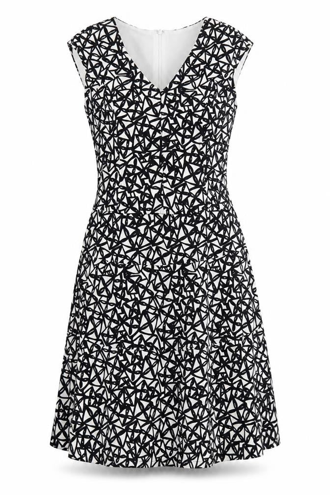 Anne Klein Womens Multicoloured Geometric Polyester A-Line Size 6 V-Neck
