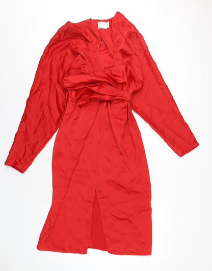 Additional front view of ASOS women’s red polyester a-line, size UK 14, v-neck zip