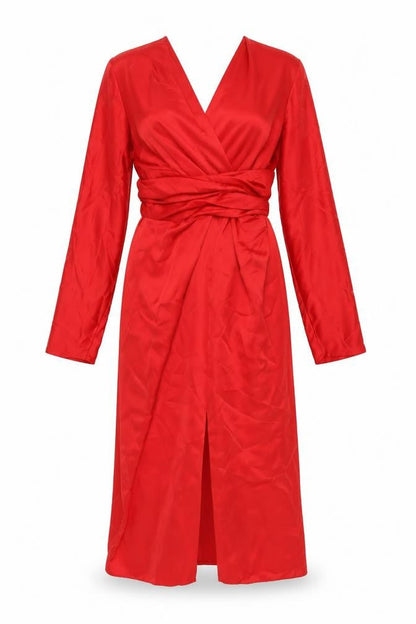 Front view of ASOS women’s red polyester a-line, size UK 14, v-neck zip