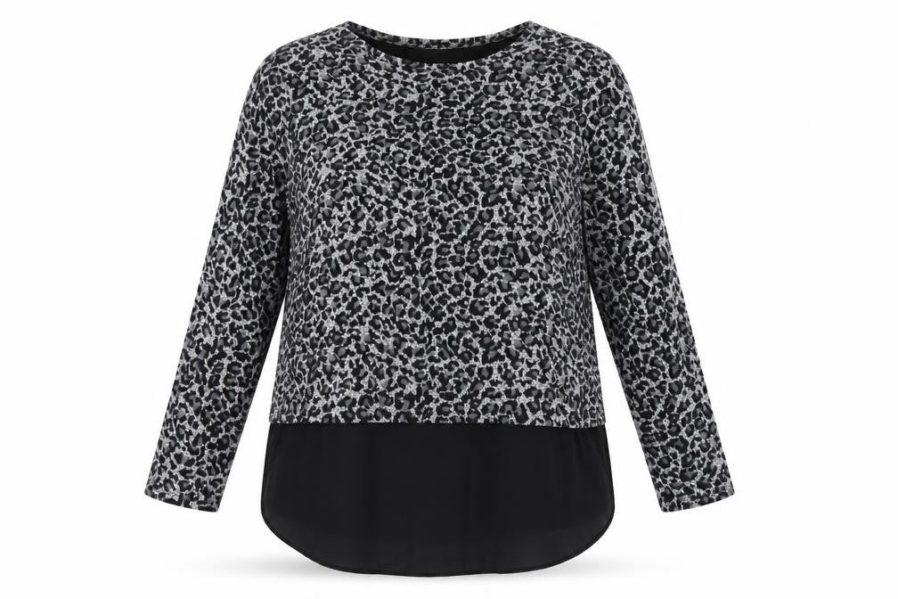 Oasis Womens Grey Animal Print Polyester Basic T-Shirt Size L Round Neck