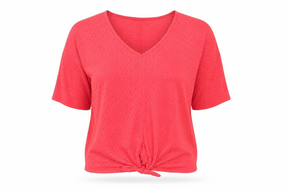 Bonmarché Womens Red Nylon Basic T-Shirt Size L V-Neck