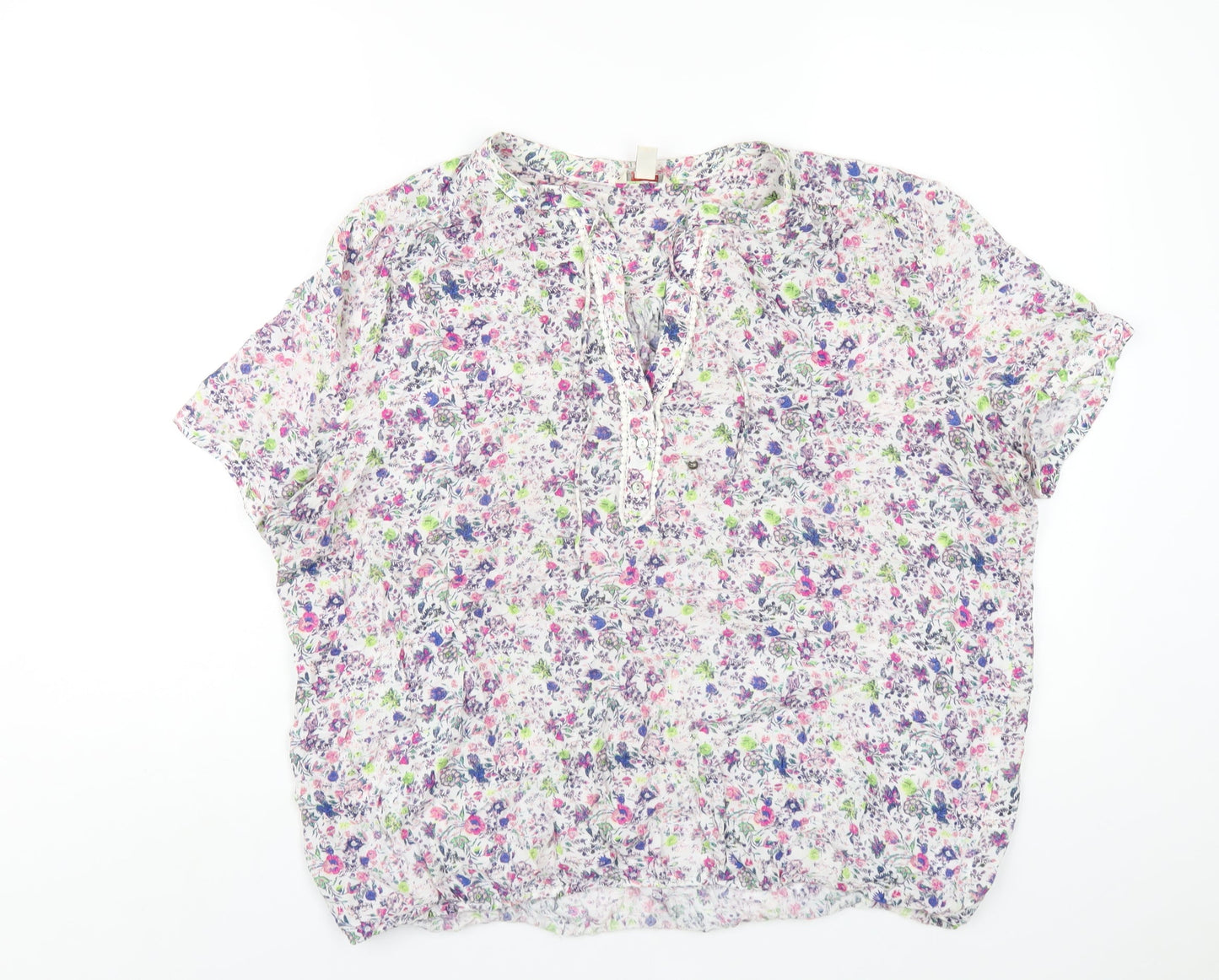 Esprit Womens Multicoloured Floral Viscose Basic T-Shirt Size 18 V-Neck