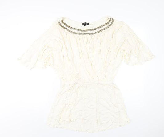 NEXT Womens Ivory Viscose Basic T-Shirt Size 12 Round Neck