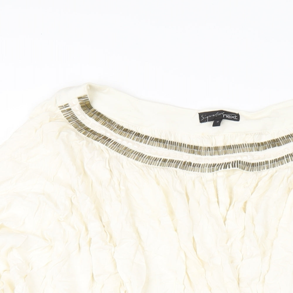 NEXT Womens Ivory Viscose Basic T-Shirt Size 12 Round Neck