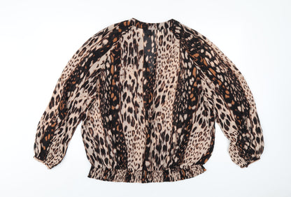 Back view of Principles women’s brown geometric polyester basic blouse, size UK 16, v-neck