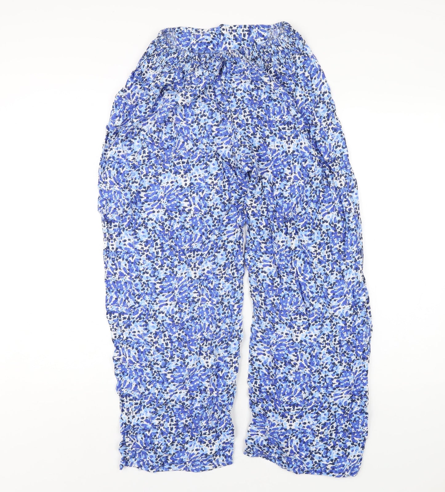 Marks and Spencer Womens Blue Geometric Viscose Trousers Size S L27 in Regular