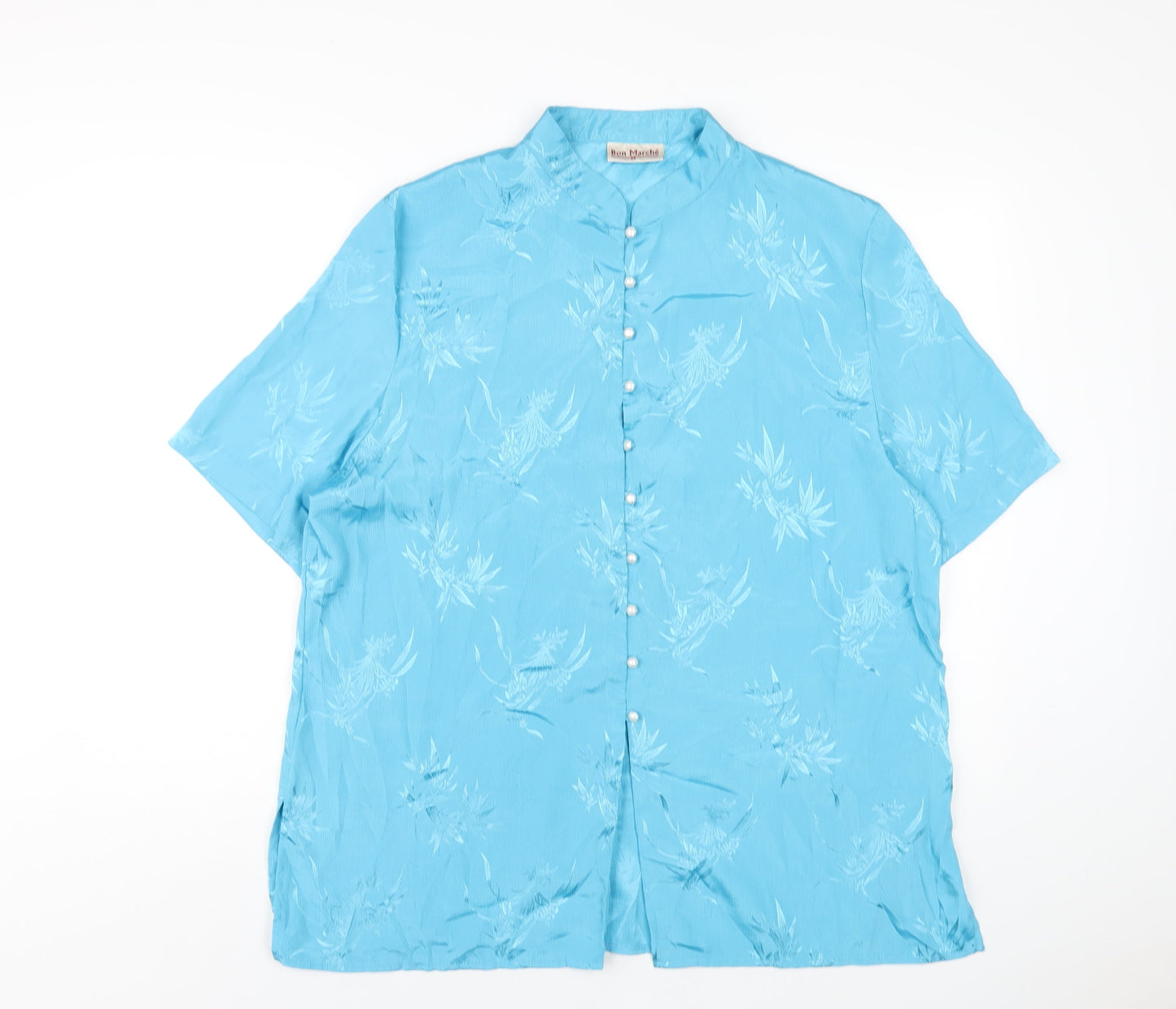 Bonmarché Womens Blue Polyester Basic Button-Up Size 22 Mock Neck