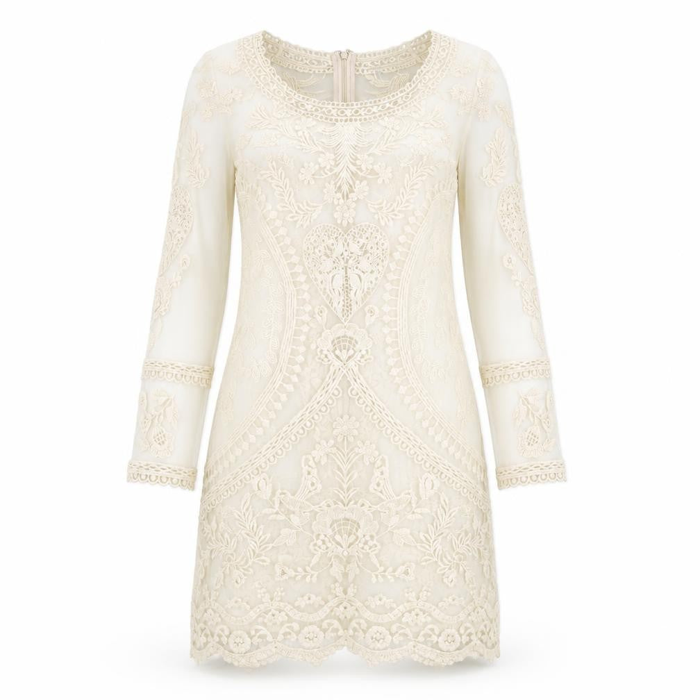 Almost Famous Womens Ivory Cotton A-Line Size 8 Round Neck Zip