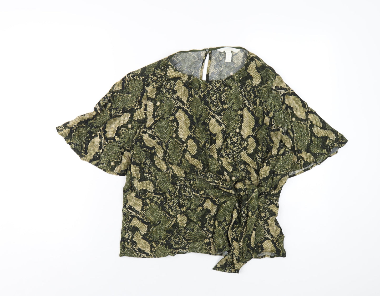 H&M Womens Green Animal Print Viscose Basic T-Shirt Size 10 Round Neck - Snake Print
