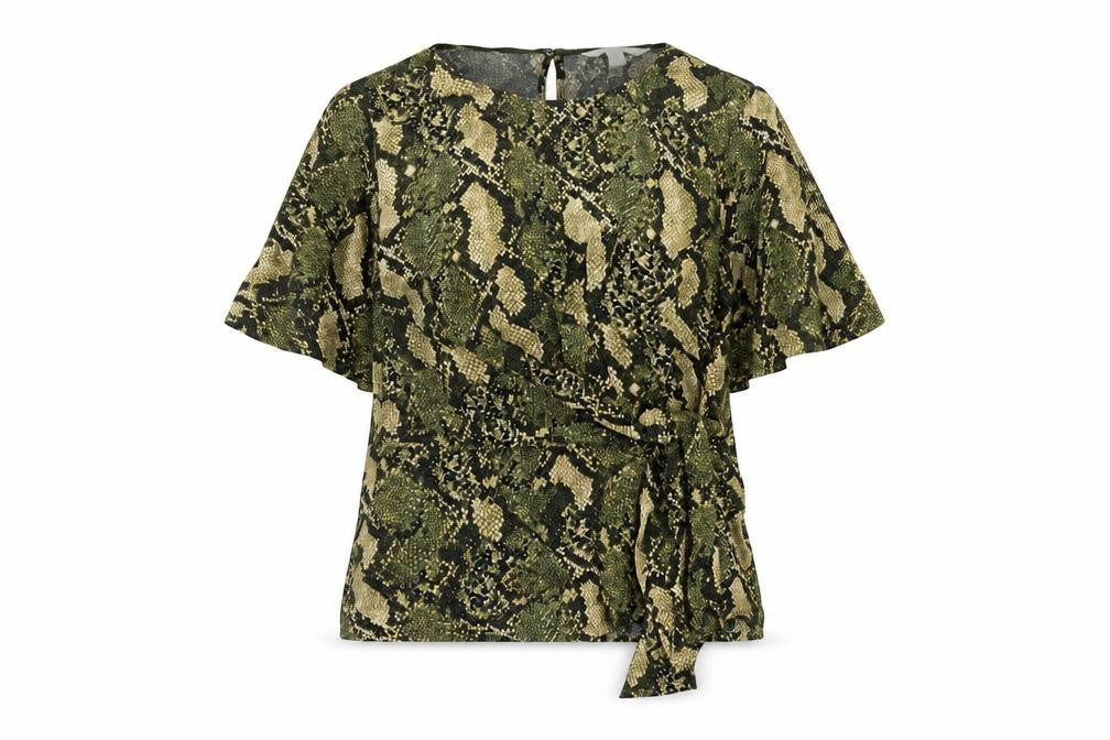 H&M Womens Green Animal Print Viscose Basic T-Shirt Size 10 Round Neck - Snake Print