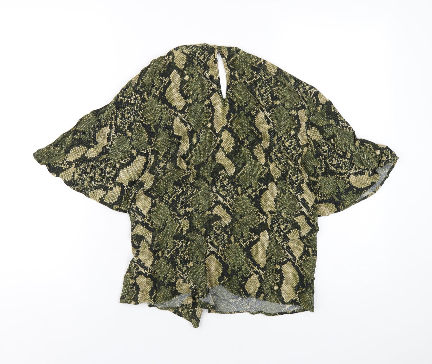 H&M Womens Green Animal Print Viscose Basic T-Shirt Size 10 Round Neck - Snake Print