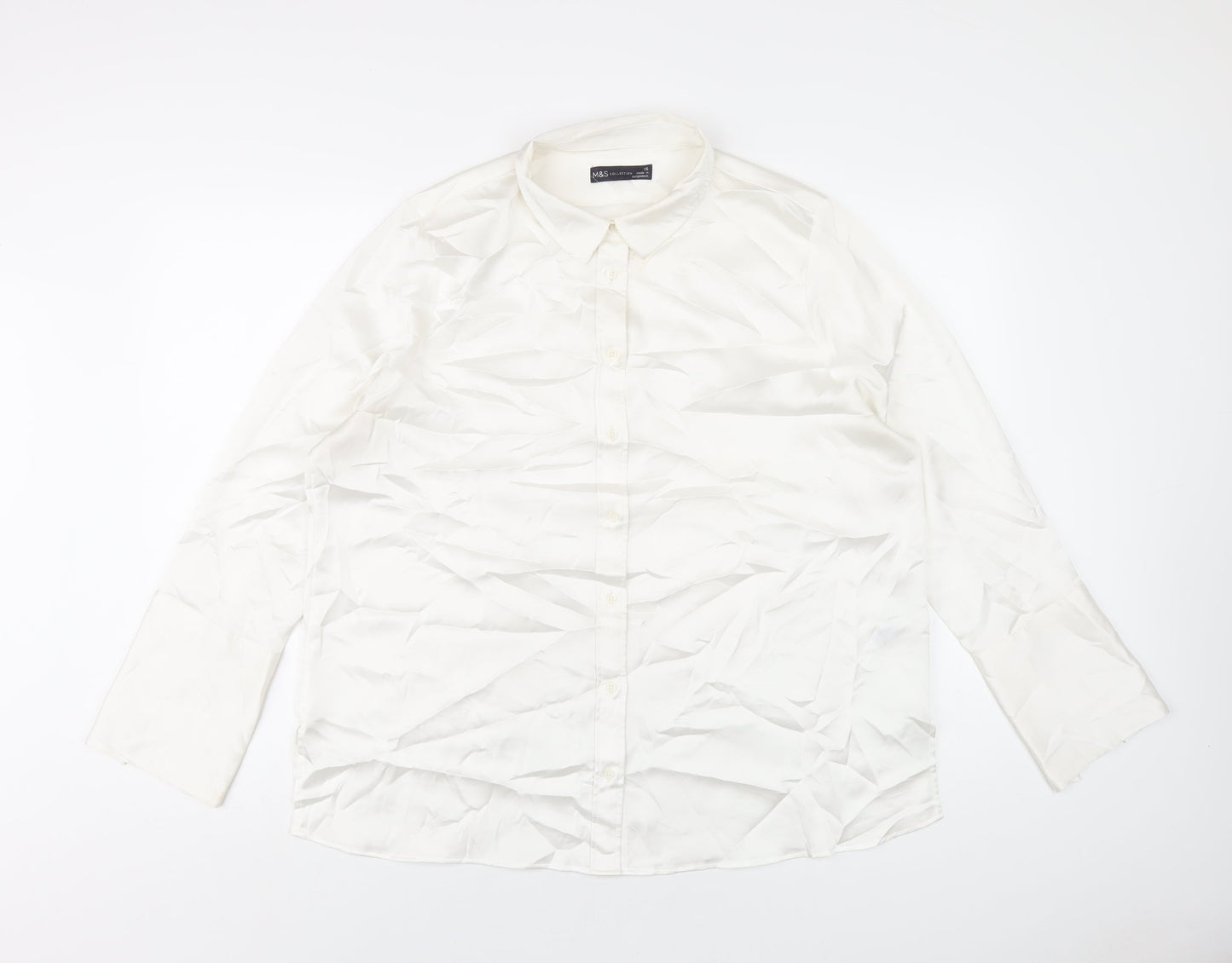 Marks and Spencer Womens White Polyester Basic Button-Up Size 16 Collared